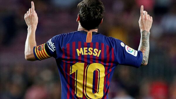 Игрок ФК Барселона Лионель Месси во время празднования гола  - Sputnik Mundo