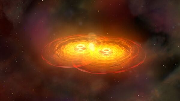 La fusión de dos agujeros negros, imagen ilustrativa - Sputnik Mundo