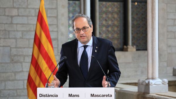 El presidente de la Generalitat de Catalunya, Quim Torra, durante un discurso en Barcelona - Sputnik Mundo