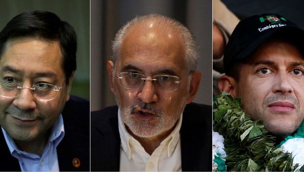 Luis Arce, Carlos Mesa y Luis Fernando Camacho, tres principales candidatos a la Presidencia de Bolivia - Sputnik Mundo