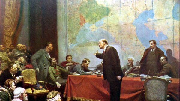 Vladímir Lenin presenta el plan de electrificación de Rusia GOELRÓ (Leonid Shmatko, 1957) - Sputnik Mundo