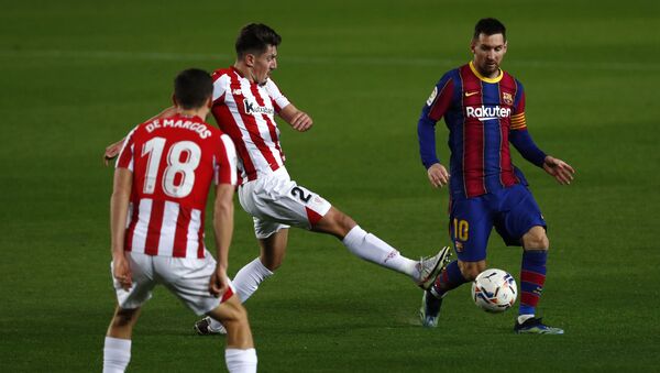 El jugador Lionel Messi en un partido contra el Athletic de Bilbao - Sputnik Mundo