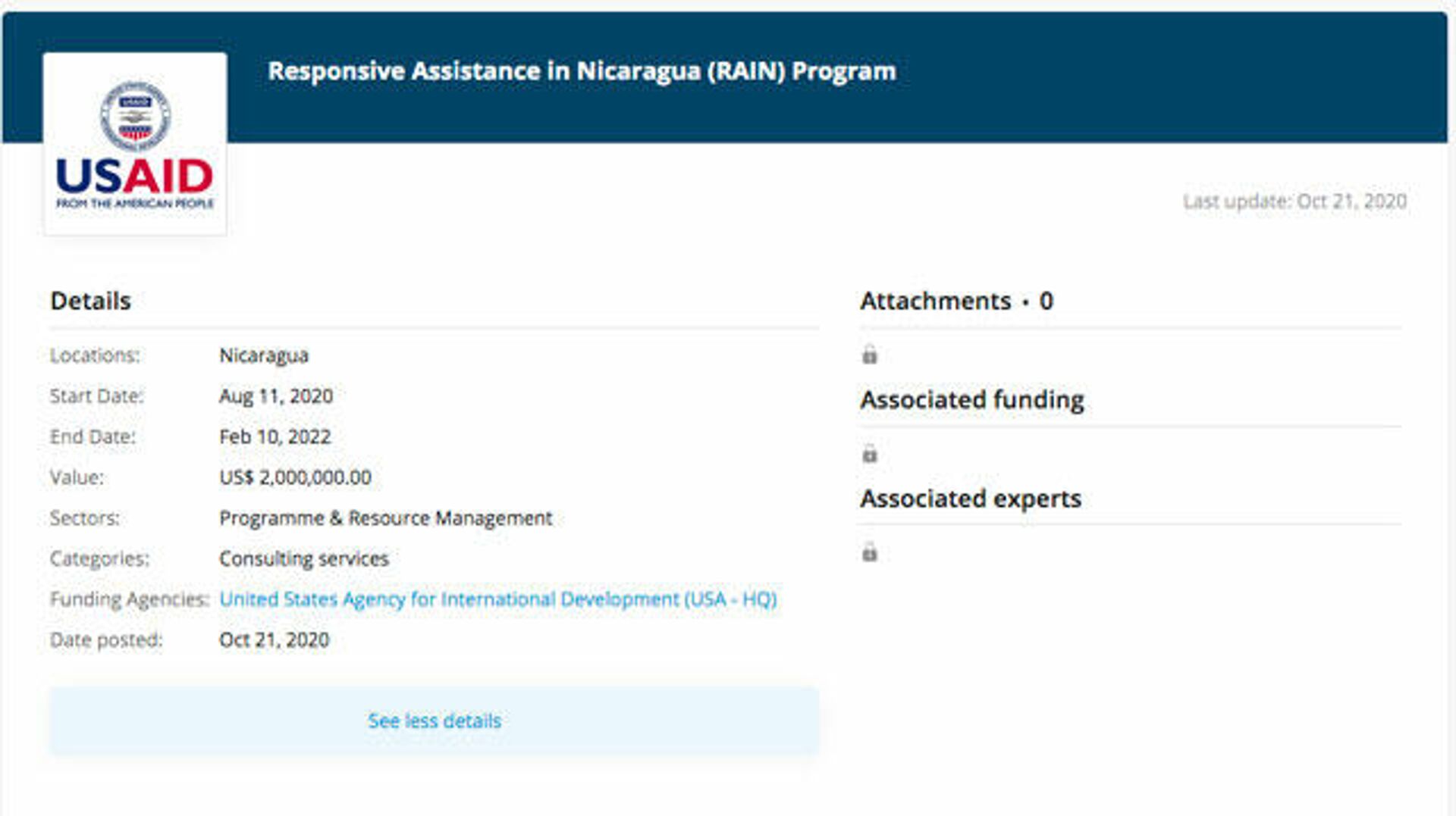 El programa de la USAID Responsive Assistance in Nicaragua  (RAIN) - Sputnik Mundo, 1920, 23.07.2021