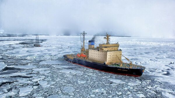 Un barco navegando sobre hielo. Antártida. Imagen referencial - Sputnik Mundo