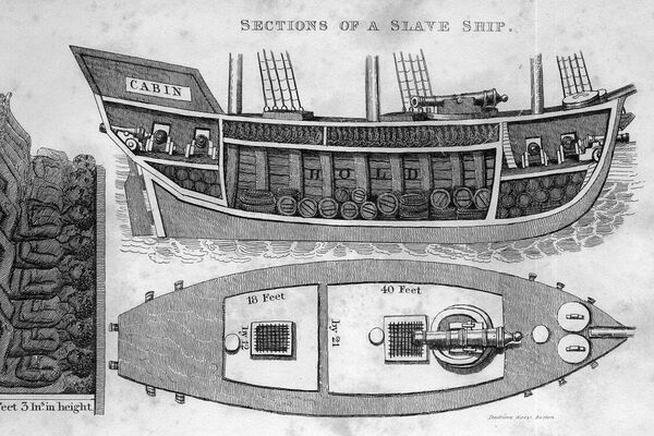 Dibujo de un corte transversal de un barco de esclavos en Brasil, extraído del libro de Robert Walsh, publicado en 1830 - Sputnik Mundo