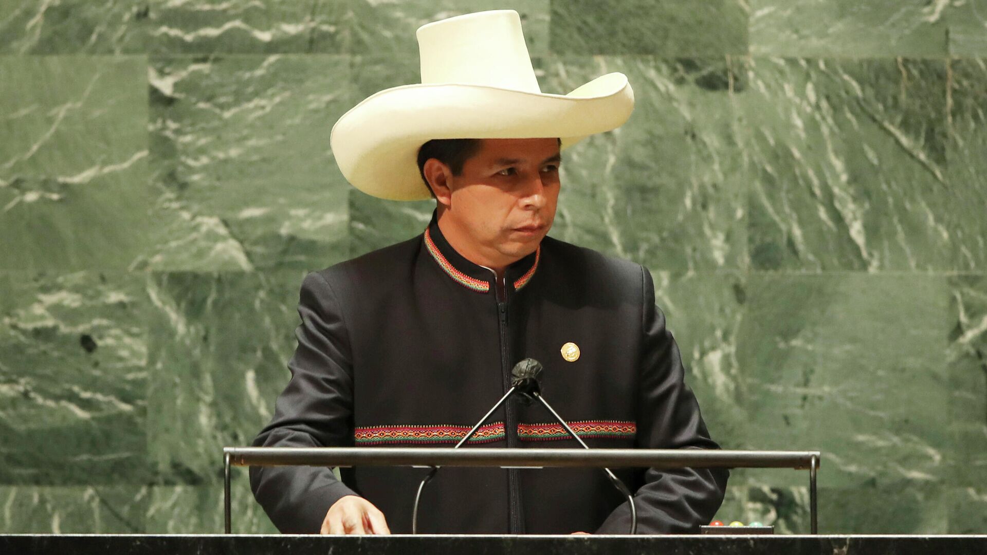 El presidente de Perú, Pedro Castillo, durante la Asamblea General de Naciones Unidas en 2021 - Sputnik Mundo, 1920, 23.12.2021