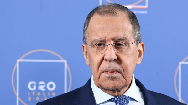 Serguéi Lavrov, ministro de exteriores de Rusia, durante la cumbre del G20 en Roma (Italia), el 31 de octubre del 2021 - Sputnik Mundo