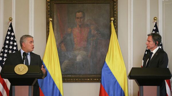 El presidente de Colombia, Iván Duque, y el secretario de Estado de EEUU, Antony Blinken - Sputnik Mundo
