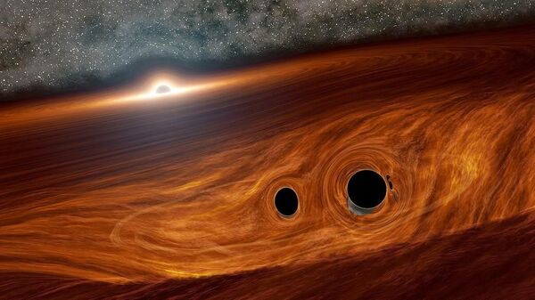 Representación artística de un hoyo negro súper masivo. - Sputnik Mundo