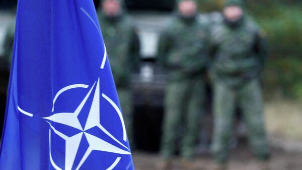 Bandera de la OTAN durante el ejercicio militar del grupo de combate reforzado de la OTAN - Sputnik Mundo
