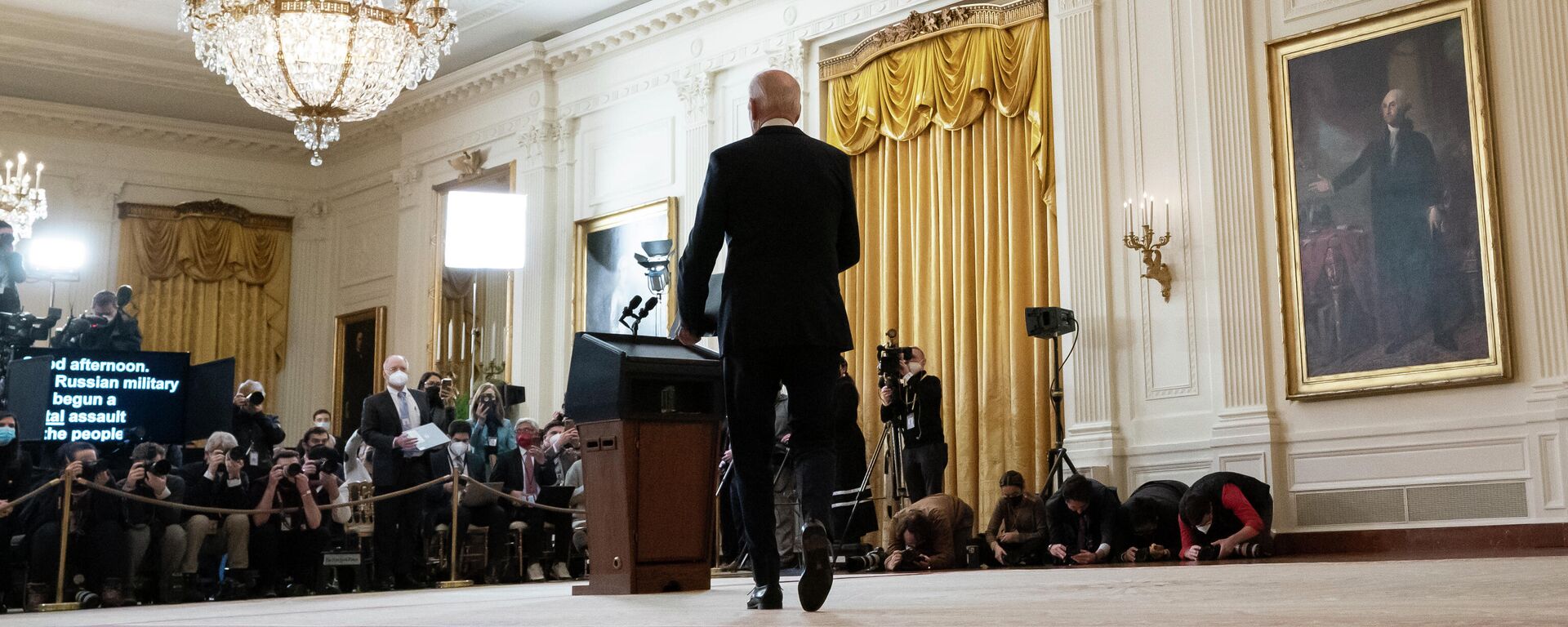 El presidente Joe Biden durante una declaración sobre el operativo militar de Rusia en Ucrania. Washington, 24 de febrero de 2022 - Sputnik Mundo, 1920, 25.02.2022