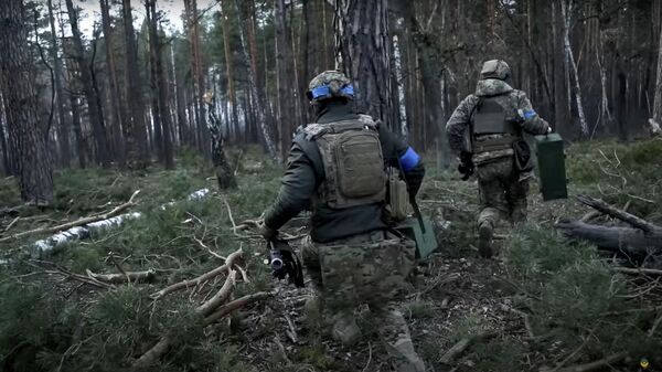 Militares ucranianos cruzan un bosque - Sputnik Mundo