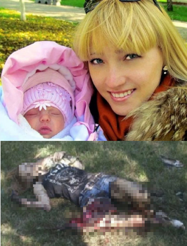 La joven Kristina Zhuk, conocida como la Madonna de Górlovka, murió junto a su hija de 10 meses el 27 de julio de 2014, cuando las formaciones armadas ucranianas bombardearon las calles de Górlovka, un pueblo en la región de Donetsk, con cohetes Grad. La joven yacía muerta en el parque local, acunando el cadáver de su hija, Kira. Aquel día pasó a la historia como el Domingo sangriento de Donetsk. Junto con la pequeña Kira, en aquel mismo día, tres niños más fueron asesinados por las fuerzas ucranianas. - Sputnik Mundo