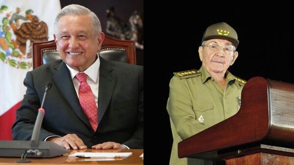 El presidente de México, Andrés Manuel López Obrador, y el general del Ejército cubano, Raúl Castro - Sputnik Mundo