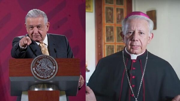 El presidente mexicano, Andrés Manuel López Obrador, y Monseñor Ramón Castro, secretario general de la Conferencia del Episcopado Mexicano - Sputnik Mundo
