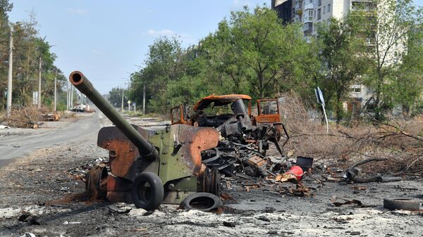 Cañón de artillería destruido de las Fuerzas Armadas de Ucrania - Sputnik Mundo