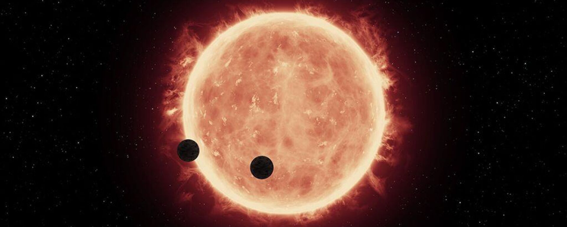 Una ilustración artística de dos exoplanetas en órbita alrededor de la estrella enana roja  - Sputnik Mundo, 1920, 11.09.2022