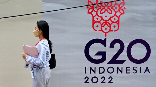 Logo de G20 en Indonesia - Sputnik Mundo