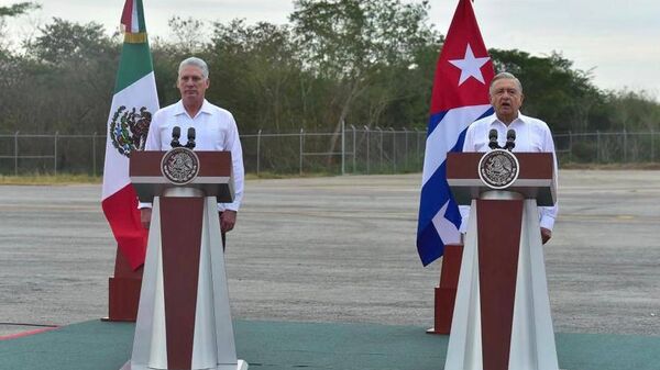 El presidente de Cuba, Miguel Díaz-Canel, y su homólogo mexicano, Andrés Manuel López Obrador - Sputnik Mundo