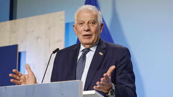 El ministro de Asuntos Exteriores de la Unión Europea, Josep Borrell, da una rueda de prensa durante la reunión informal de ministros de Defensa de la UE en Marsta, a las afueras de Estocolmo, el 8 de marzo de 2023 - Sputnik Mundo