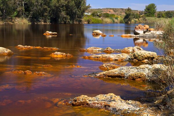 El río Tinto, en España, es famoso por sus aguas de color rojo óxido y sin vida. Este fenómeno natural se debe a la alta concentración de cobre y hierro que se extrae de sus orillas desde hace 3.000 años. - Sputnik Mundo