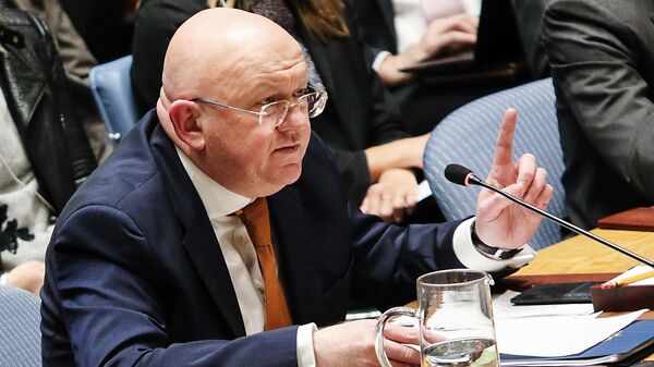 Vasili Nebenzia, el embajador de Rusia ante la Organización de las Naciones Unidas (ONU), se dirige a una sesión pública del Consejo de Seguridad de la ONU en Nueva York.  - Sputnik Mundo