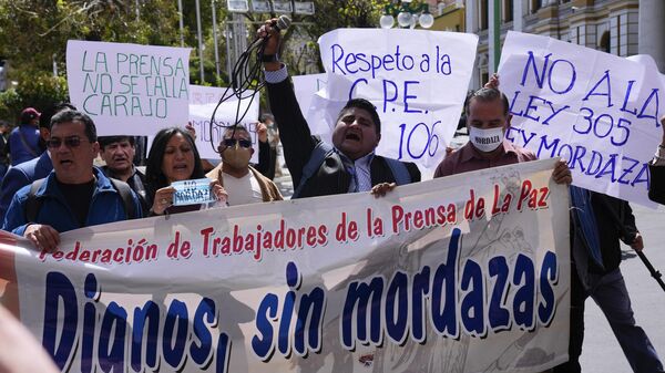 Protestas de periodistas de la Federación de Trabajadores de la Prensa de La Paz  - Sputnik Mundo