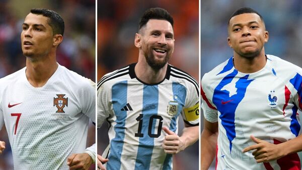 El futbolista portugués Cristiano Ronaldo, el argentino Lionel Messi y el francés Kylian Mbappé  - Sputnik Mundo