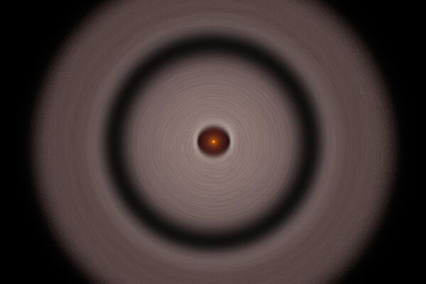 Esta ilustración muestra una brecha en un disco protoplanetario de polvo y gas que gira alrededor de la cercana estrella enana roja TW Hydrae, que se encuentra a 176 años-luz de distancia en la constelación de Hydra, a veces llamada la Serpiente Marina.  - Sputnik Mundo