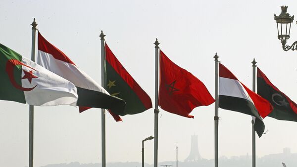 Algunas banderas de los países que conforman la Liga Árabe - Sputnik Mundo