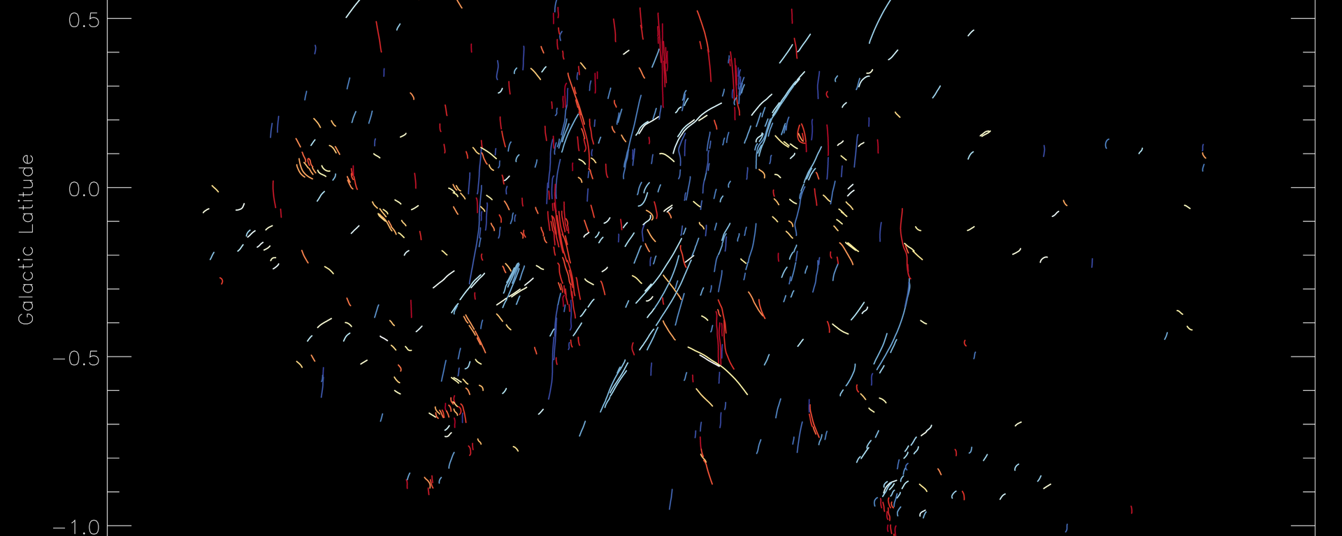 Imagen MeerKAT del centro galáctico con ángulos de posición codificados por colores, los filamentos largos verticales - Sputnik Mundo, 1920, 04.06.2023