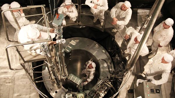 Proceso de carga del combustible nuclear dentro de los reactores de la central flotante Akademik Lomonosov - Sputnik Mundo