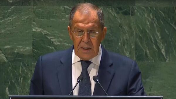 Seguéi Lavrov, canciller de Rusia, durante su intervención en la Asamblea General de la ONU, el 23 de septiembre de 2023 - Sputnik Mundo