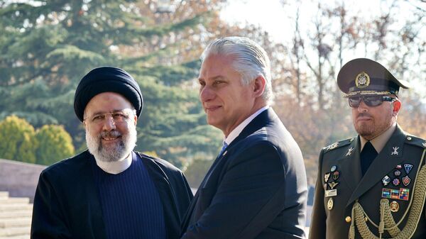 Los presidentes de Irán y Cuba, Ebrahim Raisi y Miguel Díaz-Canel, durante la reunión el 4 de diciembre 2023 - Sputnik Mundo