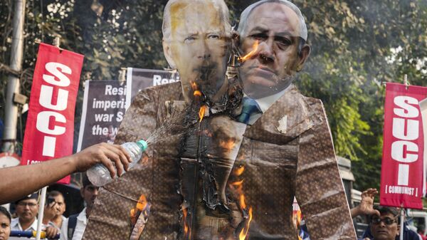 Protestas contra el apoyo estadounidense a Israel  - Sputnik Mundo