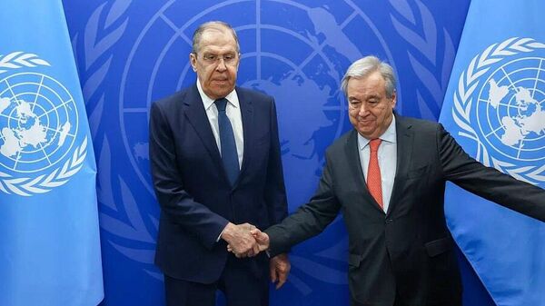 El ministro ruso de Asuntos Exteriores, Serguéi Lavrov, en una reunión con el secretario general de la ONU, Antonio Guterres, el 23 de enero de 2024  - Sputnik Mundo