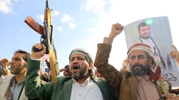 Yemenitas protestan en solidaridad con Palestina  - Sputnik Mundo
