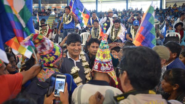 Evo Morales, actual presidente del Movimiento Al Socialismo (MAS), durante una reunión con organizaciones campesinas - Sputnik Mundo