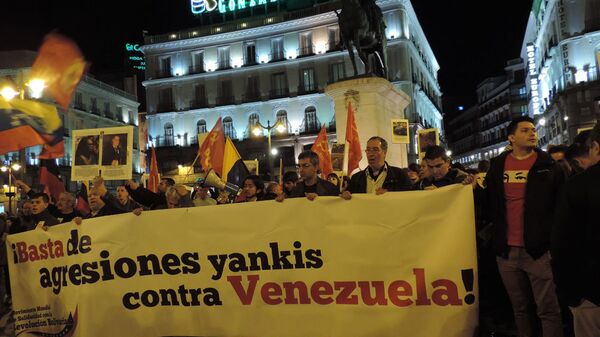 Protesta en Madrid contra las sanciones de EEUU a Venezuela - Sputnik Mundo