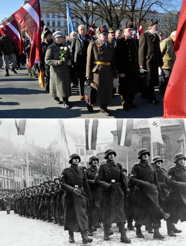 Procesión de los ex legionarios de SS en Riga y marchas nazis durante la II Guerra Mundial - Sputnik Mundo