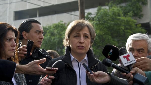 Mexican journalist Carmen Aristegui speaks to the press in Mexico City on March 16, 2015 a day after being fire - Sputnik Mundo