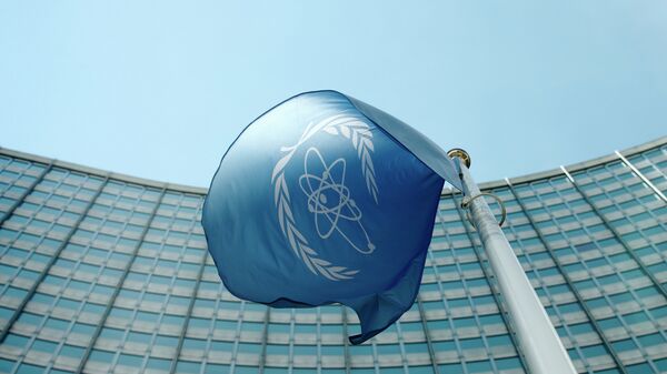 La bandera del Organismo Internacional de Energía Atómica - Sputnik Mundo