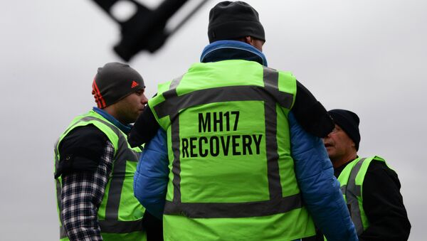 Los miembros del equipo de recuperación de vuelo MH17 en una de las áreas del accidente aéreo - Sputnik Mundo