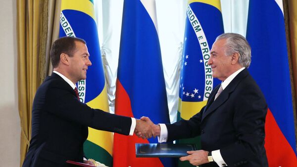 D.Medvedev, primer ministro de Rusia y M. Temer, vicepresidente de Brasil - Sputnik Mundo
