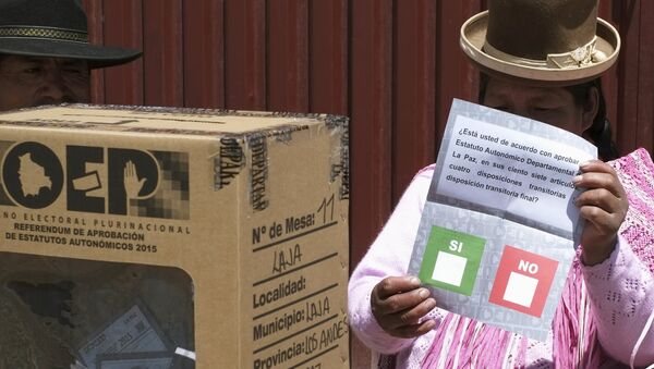 Miembro del comité de votación tiene una papeleta de votación durante un referéndum en Bolivia - Sputnik Mundo
