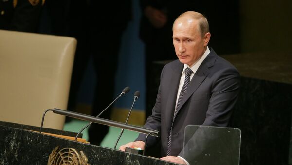 Vladímir Putin, presidente de Rusia, durante la 70ª sesión de la Asamblea General de la ONU - Sputnik Mundo