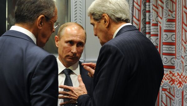 Presidente de Rusia, Vladímir Putin, durante su encuentro con representantes de EEUU - Sputnik Mundo