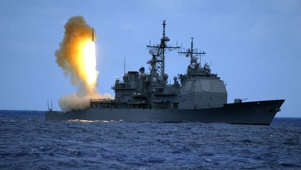 US Navy handout shows a Standard Missile Three (SM-3) being launched from the guided missile cruiser USS Shiloh - Sputnik Mundo