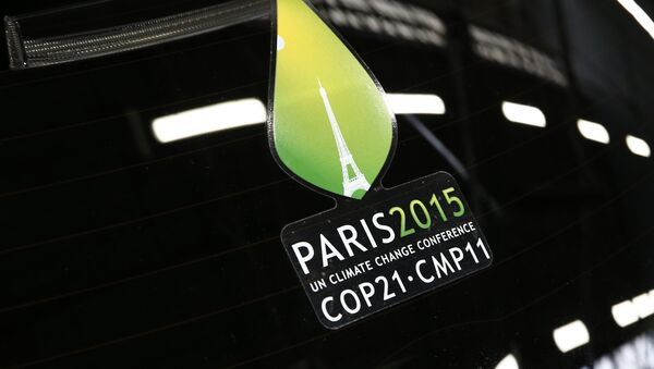 The logo of the upcoming COP21 Climate Change Conference is seen on a Nissan LEAF electric car in Boulogne-Billancourt, near Paris, France, November 16, 2015. - Sputnik Mundo