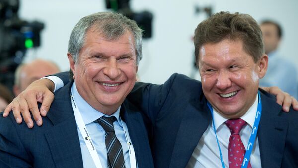 Presidente de Rosneft, Igor Sechin y presidente de Gazprom, Alexéi Miller - Sputnik Mundo